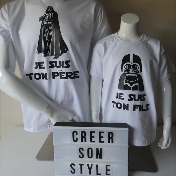 Tee-shirts synchronisés Star Wars "je suis ton père" et "je suis ton fils".